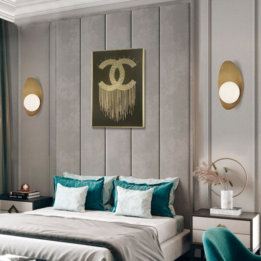 Antique Brass Oval Wall Lighting Postmodern 1 Bulb Metal Sconce Lamp with Ball White Glass Shade Clearhalo 'Cast Iron' 'Glass' 'Industrial' 'Modern wall lights' 'Modern' 'Tiffany' 'Traditional wall lights' 'Wall Lamps & Sconces' 'Wall Lights' Lighting' 2282981