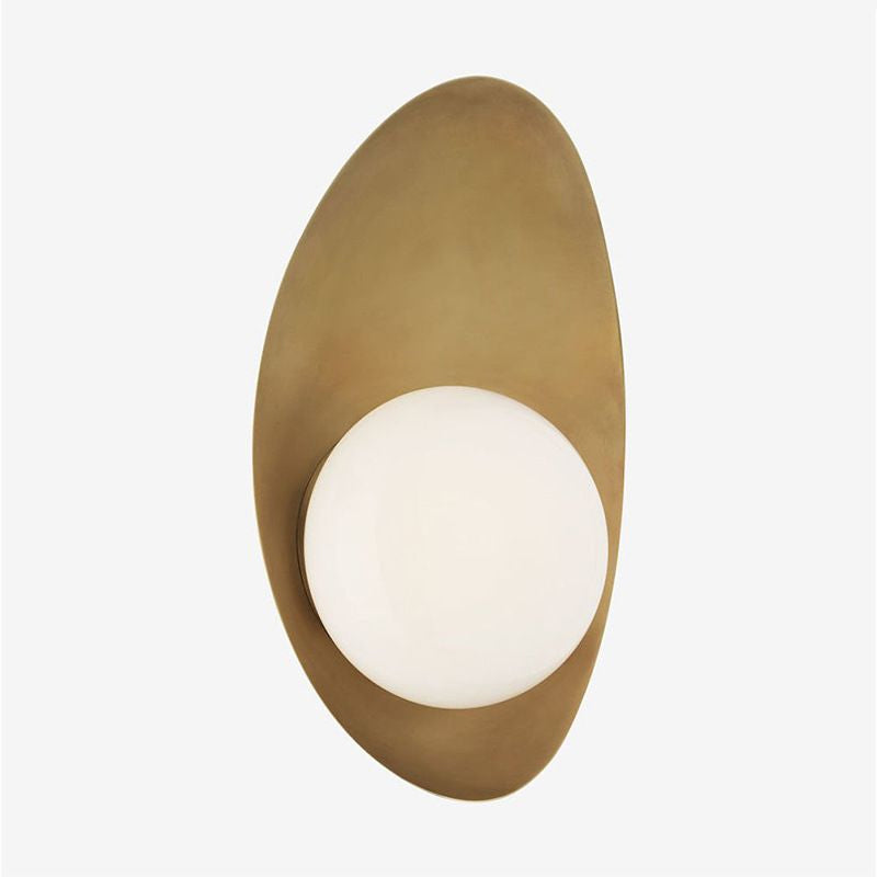 Antique Brass Oval Wall Lighting Postmodern 1 Bulb Metal Sconce Lamp with Ball White Glass Shade Clearhalo 'Cast Iron' 'Glass' 'Industrial' 'Modern wall lights' 'Modern' 'Tiffany' 'Traditional wall lights' 'Wall Lamps & Sconces' 'Wall Lights' Lighting' 2282984
