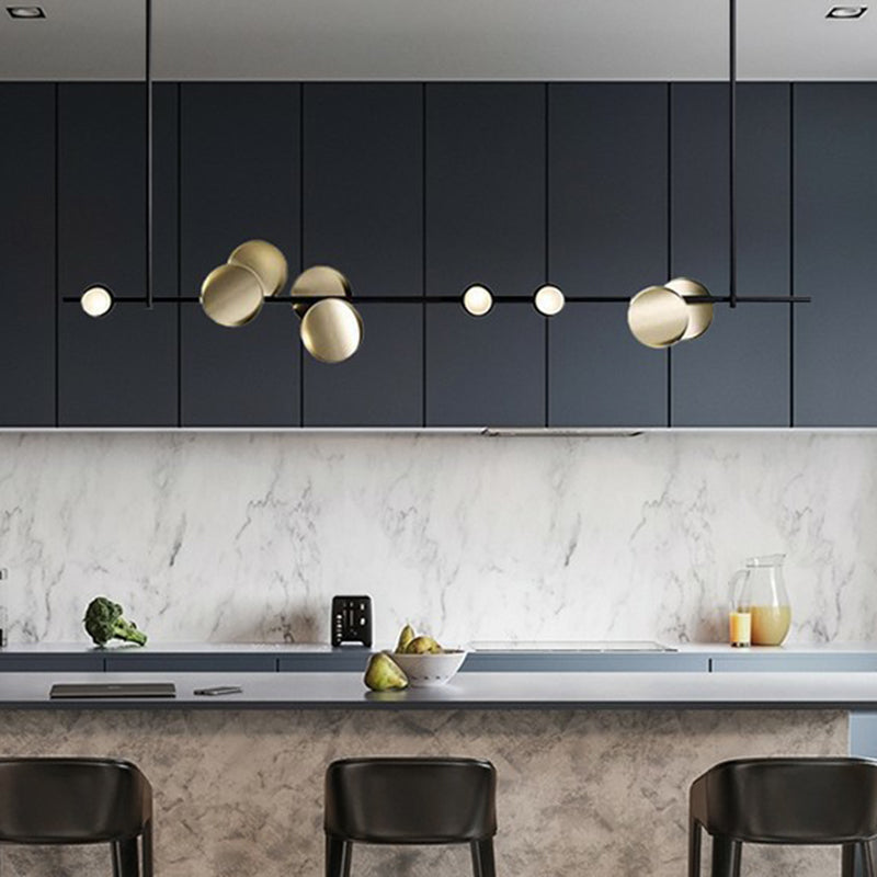 Postmodern Creative Circles Pendant Light Fixture Metal 6-Light Kitchen Linear Chandelier in Bronze Clearhalo 'Ceiling Lights' 'Chandeliers' 'Modern Chandeliers' 'Modern' Lighting' 2283012