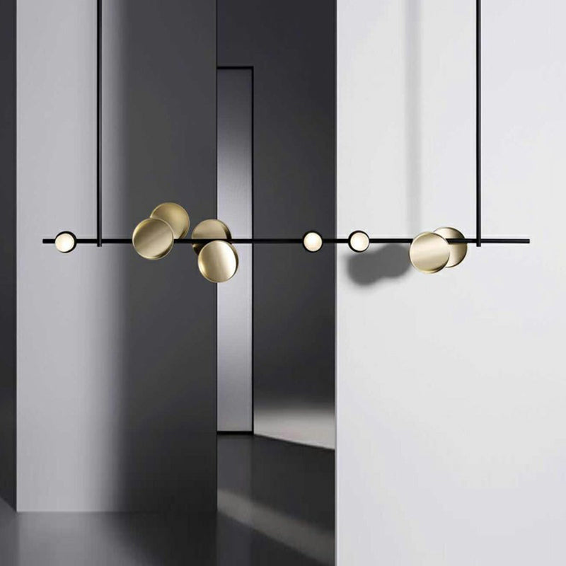 Postmodern Creative Circles Pendant Light Fixture Metal 6-Light Kitchen Linear Chandelier in Bronze Clearhalo 'Ceiling Lights' 'Chandeliers' 'Modern Chandeliers' 'Modern' Lighting' 2283015