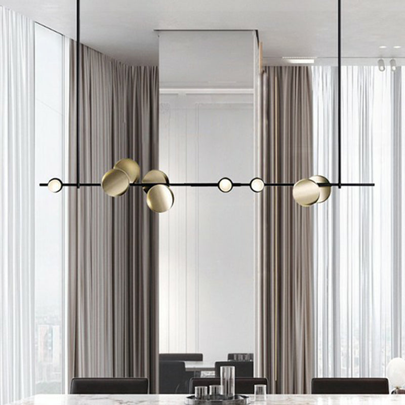 Postmodern Creative Circles Pendant Light Fixture Metal 6-Light Kitchen Linear Chandelier in Bronze Clearhalo 'Ceiling Lights' 'Chandeliers' 'Modern Chandeliers' 'Modern' Lighting' 2283017