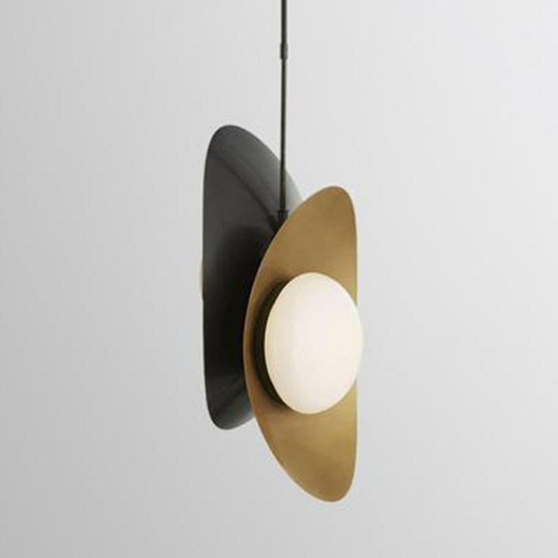 Curved Metal Pendant Lamp Designer 2-Head Black and Gold Inner Chandelier Light with White Glass Shade Clearhalo 'Ceiling Lights' 'Chandeliers' 'Modern Chandeliers' 'Modern' Lighting' 2283022