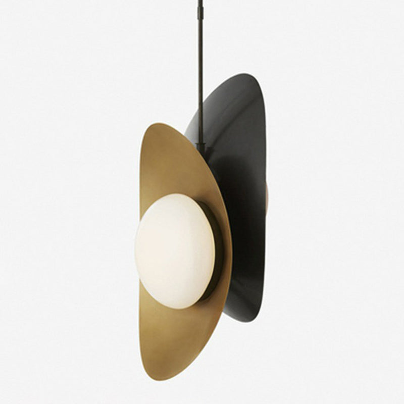 Curved Metal Pendant Lamp Designer 2-Head Black and Gold Inner Chandelier Light with White Glass Shade Clearhalo 'Ceiling Lights' 'Chandeliers' 'Modern Chandeliers' 'Modern' Lighting' 2283023