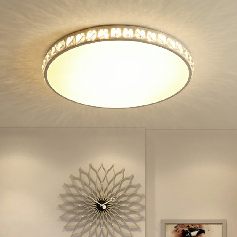 White Geometric Flush Ceiling Light Minimalist Acrylic LED Flush Mount Lamp with Crystal Edge White Round Clearhalo 'Ceiling Lights' 'Close To Ceiling Lights' 'Close to ceiling' 'Flush mount' Lighting' 2283033