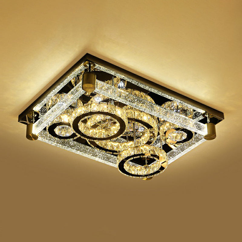 Clear Rectangular LED Flushmount Light Modernist Crystal Circles Ceiling Flush Mount Light Clear 23.5" Clearhalo 'Ceiling Lights' 'Close To Ceiling Lights' 'Close to ceiling' 'Flush mount' Lighting' 2283049