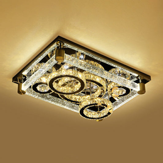 Clear Rectangular LED Flushmount Light Modernist Crystal Circles Ceiling Flush Mount Light Clear 23.5" Clearhalo 'Ceiling Lights' 'Close To Ceiling Lights' 'Close to ceiling' 'Flush mount' Lighting' 2283049
