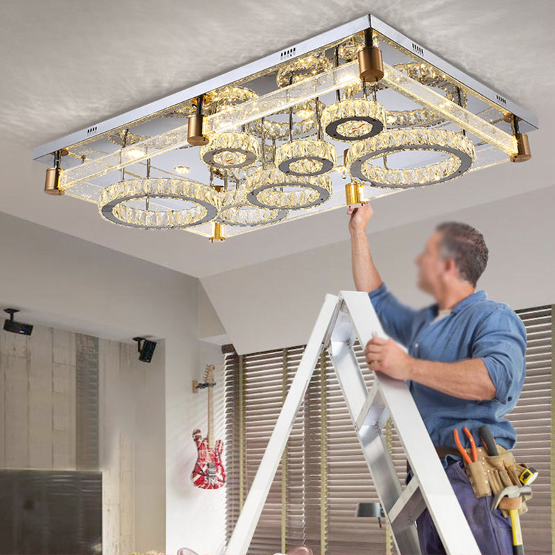 Clear Rectangular LED Flushmount Light Modernist Crystal Circles Ceiling Flush Mount Light Clearhalo 'Ceiling Lights' 'Close To Ceiling Lights' 'Close to ceiling' 'Flush mount' Lighting' 2283050