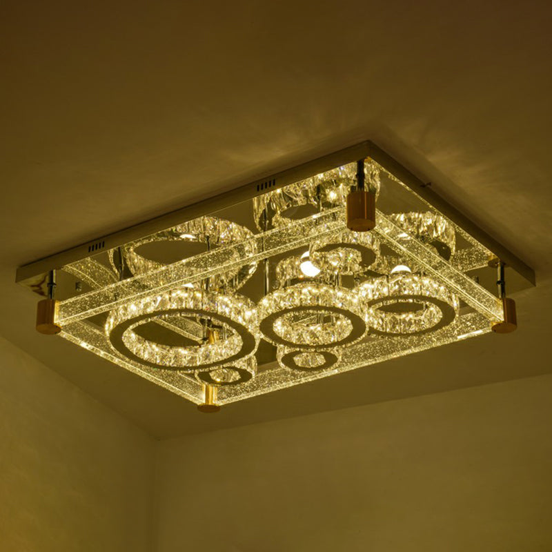 Clear Rectangular LED Flushmount Light Modernist Crystal Circles Ceiling Flush Mount Light Clear 27.5" Clearhalo 'Ceiling Lights' 'Close To Ceiling Lights' 'Close to ceiling' 'Flush mount' Lighting' 2283053