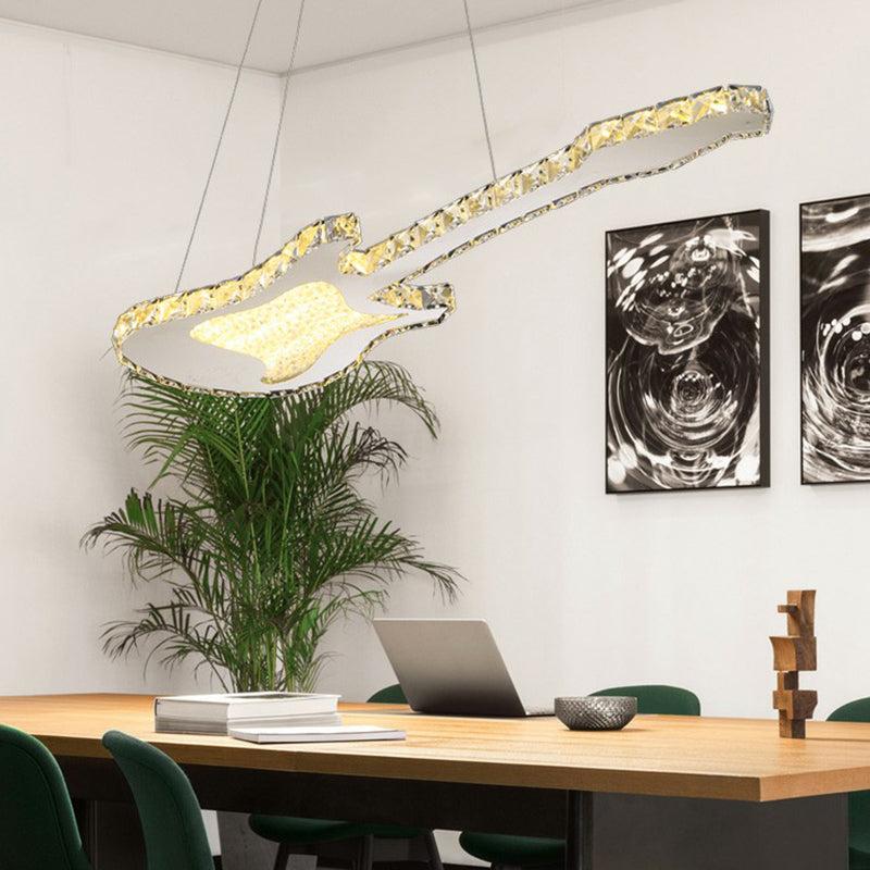 Minimalist Creative Guitar Shaped Pendant Lamp Cut-Crystal Dining Room Chandelier Light in Clear Clearhalo 'Ceiling Lights' 'Chandeliers' 'Clear' 'Industrial' 'Modern Chandeliers' 'Modern' 'Tiffany' 'Traditional Chandeliers' Lighting' 2283061