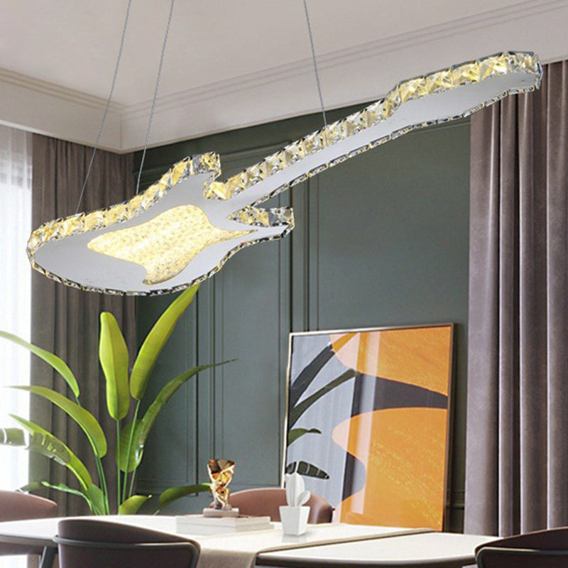 Minimalist Creative Guitar Shaped Pendant Lamp Cut-Crystal Dining Room Chandelier Light in Clear Clearhalo 'Ceiling Lights' 'Chandeliers' 'Clear' 'Industrial' 'Modern Chandeliers' 'Modern' 'Tiffany' 'Traditional Chandeliers' Lighting' 2283063
