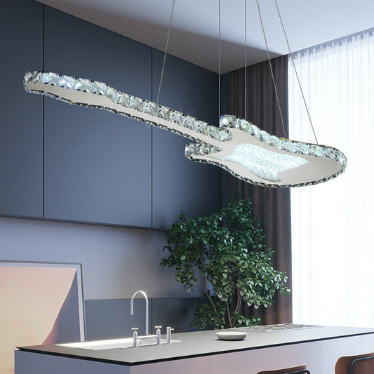 Minimalist Creative Guitar Shaped Pendant Lamp Cut-Crystal Dining Room Chandelier Light in Clear Clearhalo 'Ceiling Lights' 'Chandeliers' 'Clear' 'Industrial' 'Modern Chandeliers' 'Modern' 'Tiffany' 'Traditional Chandeliers' Lighting' 2283064