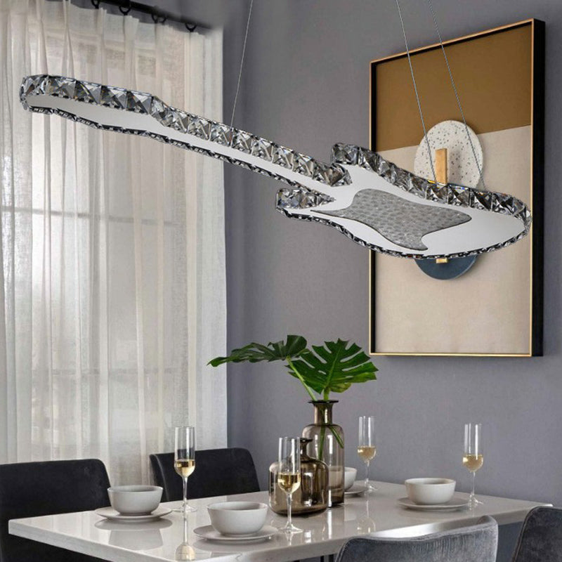 Minimalist Creative Guitar Shaped Pendant Lamp Cut-Crystal Dining Room Chandelier Light in Clear Clearhalo 'Ceiling Lights' 'Chandeliers' 'Clear' 'Industrial' 'Modern Chandeliers' 'Modern' 'Tiffany' 'Traditional Chandeliers' Lighting' 2283065