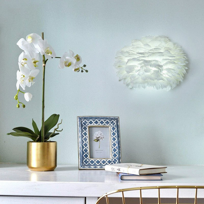 Hemispherical Wall Mounted Lamp Nordic Feather 1 Bulb White Wall Sconce Lighting Clearhalo 'Modern wall lights' 'Modern' 'Wall Lamps & Sconces' 'Wall Lights' Lighting' 2283067