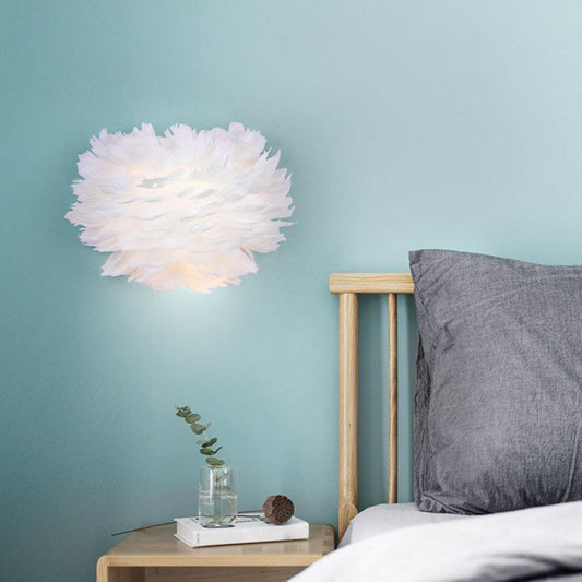 Hemispherical Wall Mounted Lamp Nordic Feather 1 Bulb White Wall Sconce Lighting White Clearhalo 'Modern wall lights' 'Modern' 'Wall Lamps & Sconces' 'Wall Lights' Lighting' 2283068