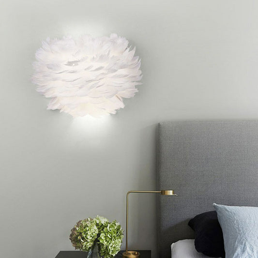 Hemispherical Wall Mounted Lamp Nordic Feather 1 Bulb White Wall Sconce Lighting Clearhalo 'Modern wall lights' 'Modern' 'Wall Lamps & Sconces' 'Wall Lights' Lighting' 2283069