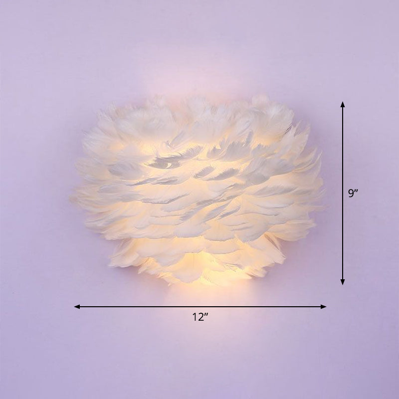 Hemispherical Wall Mounted Lamp Nordic Feather 1 Bulb White Wall Sconce Lighting Clearhalo 'Modern wall lights' 'Modern' 'Wall Lamps & Sconces' 'Wall Lights' Lighting' 2283072