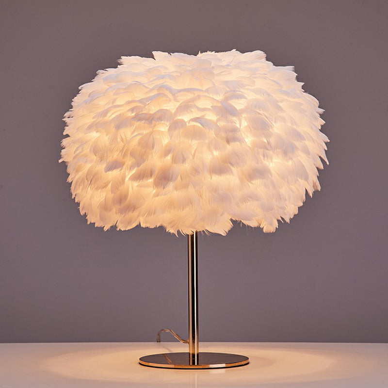 Spherical Night Lighting Simplicity Feather 1-Light Living Room Night Table Lamp White Clearhalo 'Lamps' 'Table Lamps' Lighting' 2283080