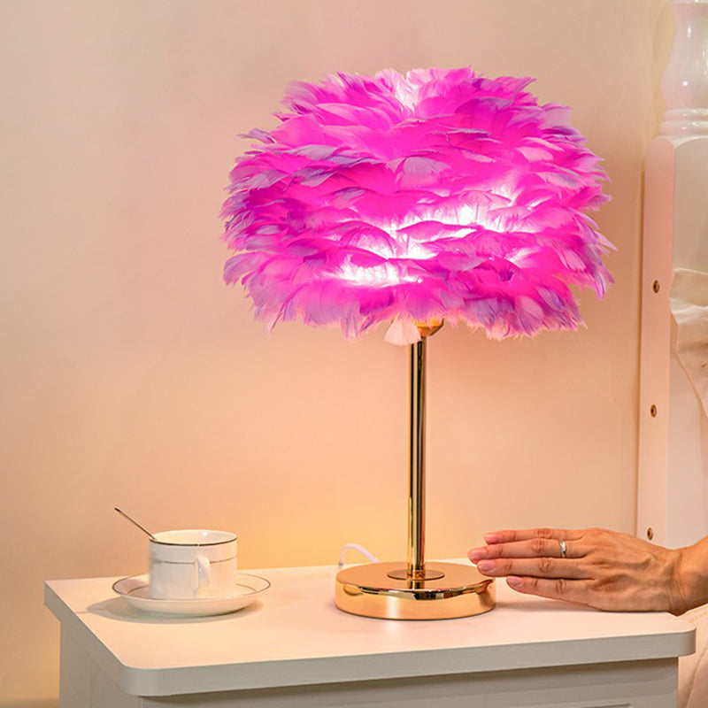 Blossom Night Stand Light Minimalistic Natural Feather Single Bedside Table Lamp Purple Clearhalo 'Lamps' 'Table Lamps' Lighting' 2283085