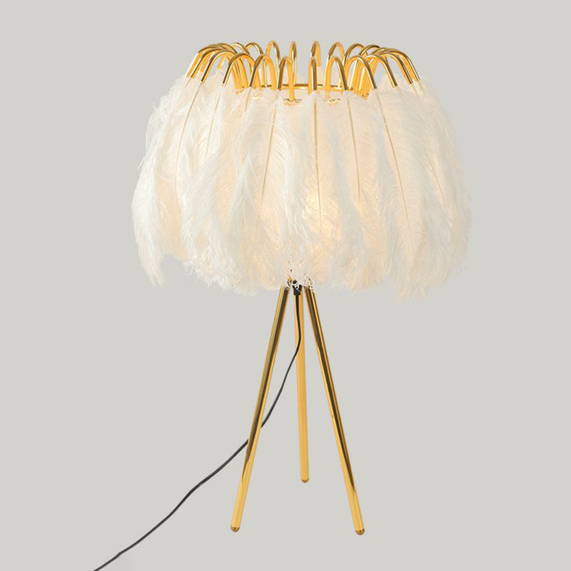 Circular Feather Night Light Simplicity 1-Light Gold Finish Table Lamp with Tripod Gold Clearhalo 'Lamps' 'Table Lamps' Lighting' 2283093