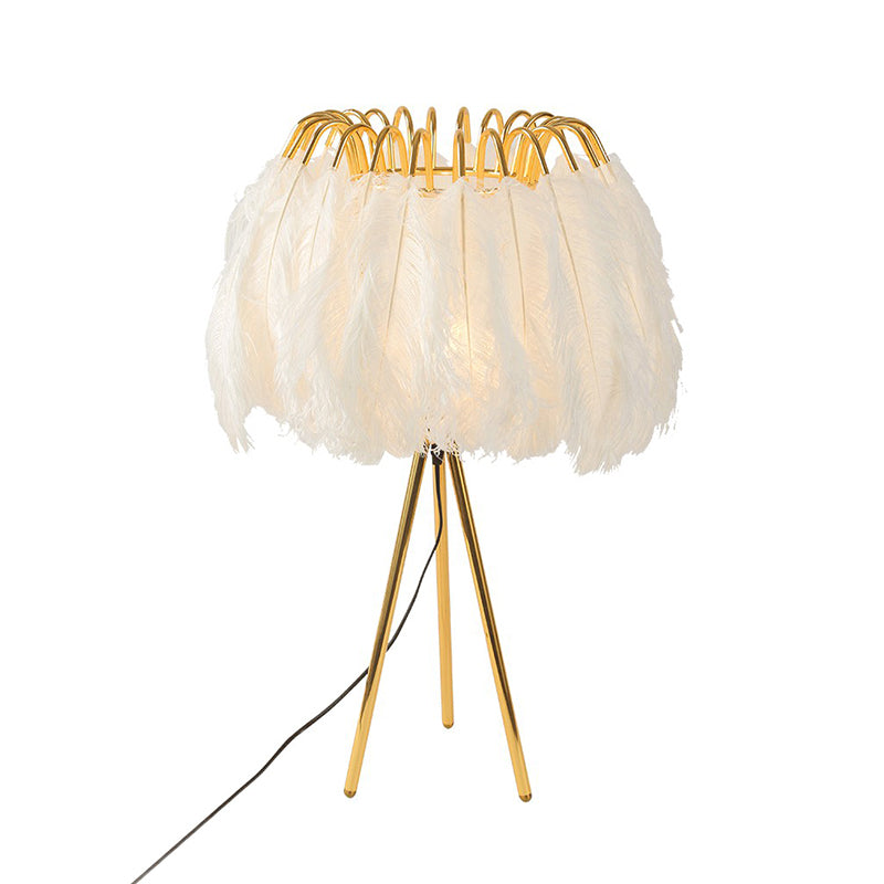 Circular Feather Night Light Simplicity 1-Light Gold Finish Table Lamp with Tripod Clearhalo 'Lamps' 'Table Lamps' Lighting' 2283097
