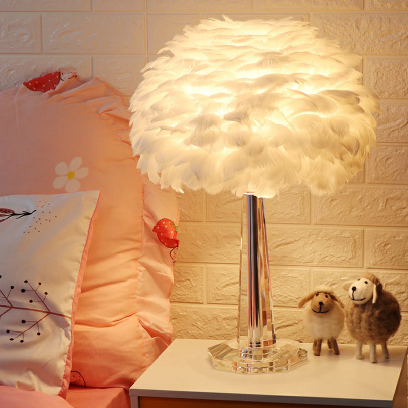 1-Light Bedside Night Lamp Nordic Table Light with Layered Feather Shade and Crystal Accent Clearhalo 'Lamps' 'Table Lamps' Lighting' 2283098