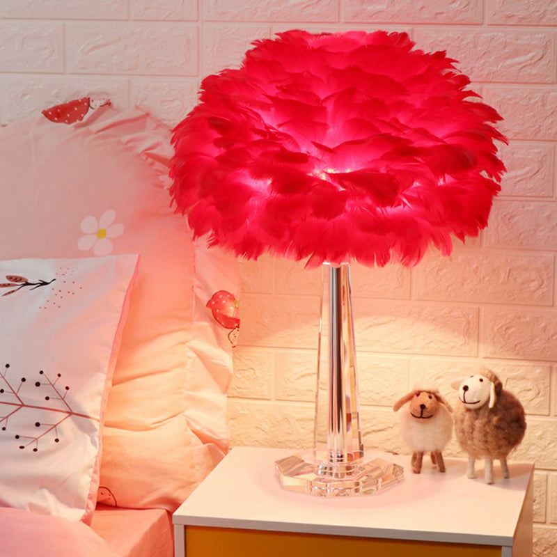 1-Light Bedside Night Lamp Nordic Table Light with Layered Feather Shade and Crystal Accent Red Clearhalo 'Lamps' 'Table Lamps' Lighting' 2283099