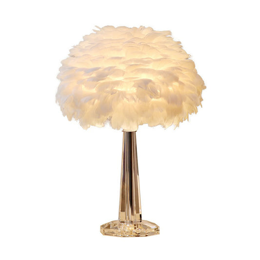 1-Light Bedside Night Lamp Nordic Table Light with Layered Feather Shade and Crystal Accent Clearhalo 'Lamps' 'Table Lamps' Lighting' 2283101