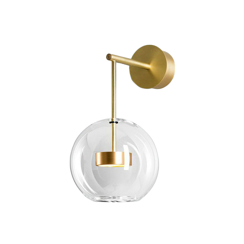 Brass Drum Wall Mounted Lamp Simplicity Metal LED Sconce Light with Globe Clear Glass Shade Clearhalo 'Cast Iron' 'Glass' 'Industrial' 'Modern wall lights' 'Modern' 'Tiffany' 'Traditional wall lights' 'Wall Lamps & Sconces' 'Wall Lights' Lighting' 2283206