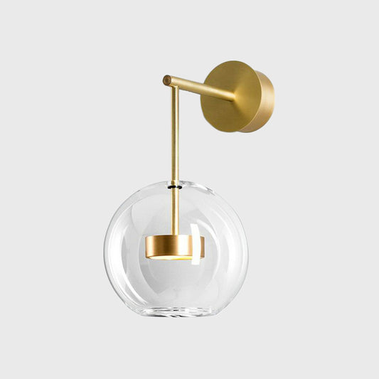Brass Drum Wall Mounted Lamp Simplicity Metal LED Sconce Light with Globe Clear Glass Shade Clearhalo 'Cast Iron' 'Glass' 'Industrial' 'Modern wall lights' 'Modern' 'Tiffany' 'Traditional wall lights' 'Wall Lamps & Sconces' 'Wall Lights' Lighting' 2283207