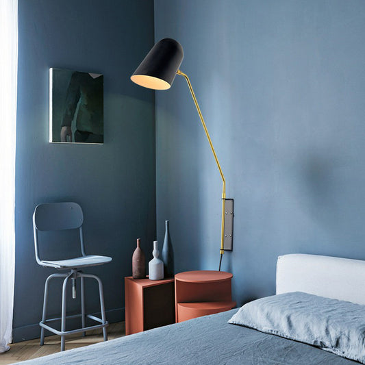 Single Bedside Wall Mounted Reading Light Nordic Black Sconce Light with Angle-Cut Dome Metal Shade Clearhalo 'Cast Iron' 'Glass' 'Industrial' 'Modern wall lights' 'Modern' 'Tiffany' 'Traditional wall lights' 'Wall Lamps & Sconces' 'Wall Lights' Lighting' 2283210