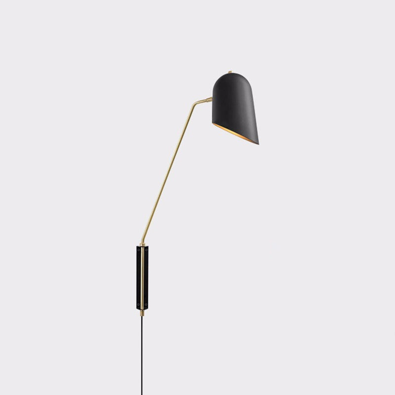 Single Bedside Wall Mounted Reading Light Nordic Black Sconce Light with Angle-Cut Dome Metal Shade Clearhalo 'Cast Iron' 'Glass' 'Industrial' 'Modern wall lights' 'Modern' 'Tiffany' 'Traditional wall lights' 'Wall Lamps & Sconces' 'Wall Lights' Lighting' 2283213