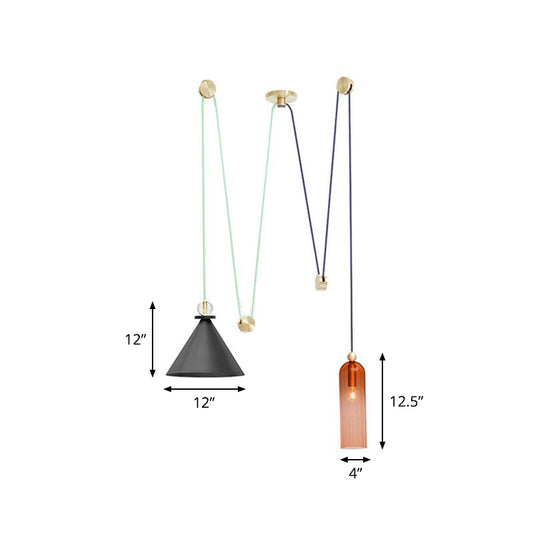 Designer 2-Head Swag Pendant Cone and Elongated Dome Hanging Light with Metal Shade Red Clearhalo 'Ceiling Lights' 'Modern Pendants' 'Modern' 'Pendant Lights' 'Pendants' Lighting' 2283227