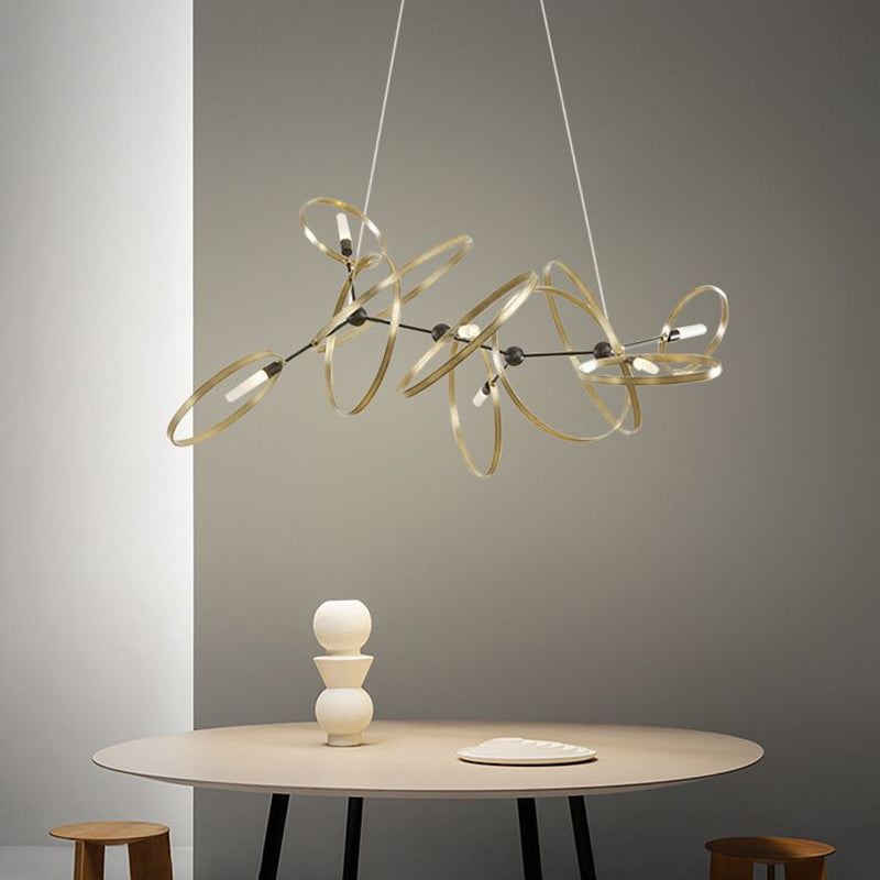 Ring Shaped Dining Room Ceiling Pendant Light Metal 8 Bulbs Minimalist Chandelier in Brass Clearhalo 'Ceiling Lights' 'Chandeliers' 'Modern Chandeliers' 'Modern' Lighting' 2283230