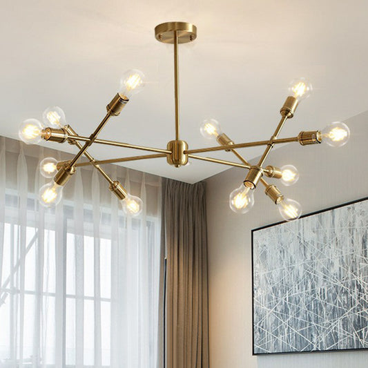 Brass Finish Crossed Line Pendant Chandelier Postmodern Metal Ceiling Light Fixture for Living Room 12 Brass Clearhalo 'Ceiling Lights' 'Chandeliers' 'Modern Chandeliers' 'Modern' Lighting' 2283236
