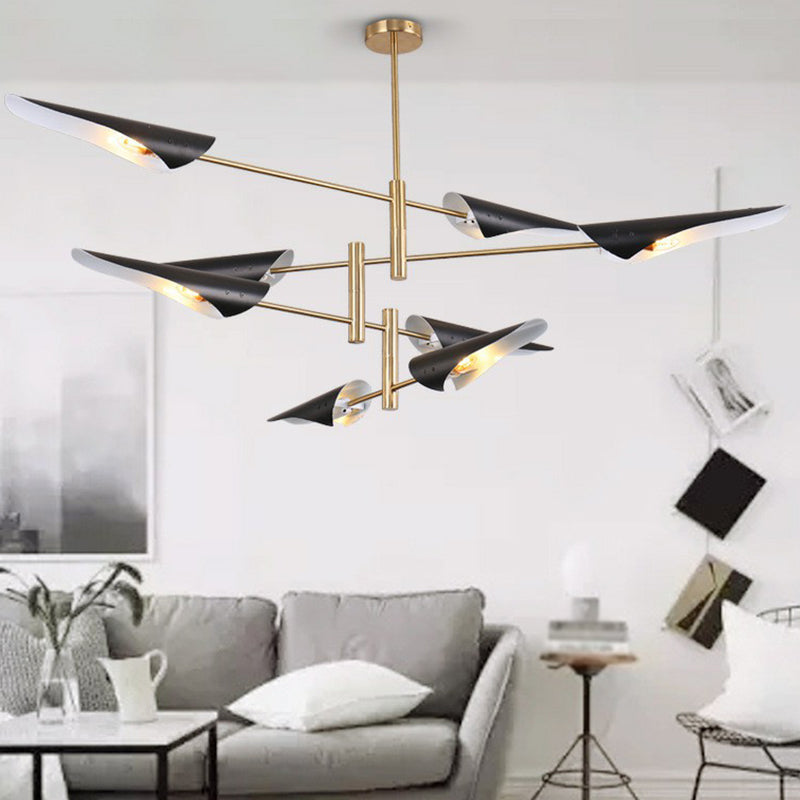 Metal Tiers Adjustable Chandelier Postmodernism Suspension Pendant Light for Living Room 8 Black Clearhalo 'Ceiling Lights' 'Chandeliers' 'Modern Chandeliers' 'Modern' Lighting' 2283242