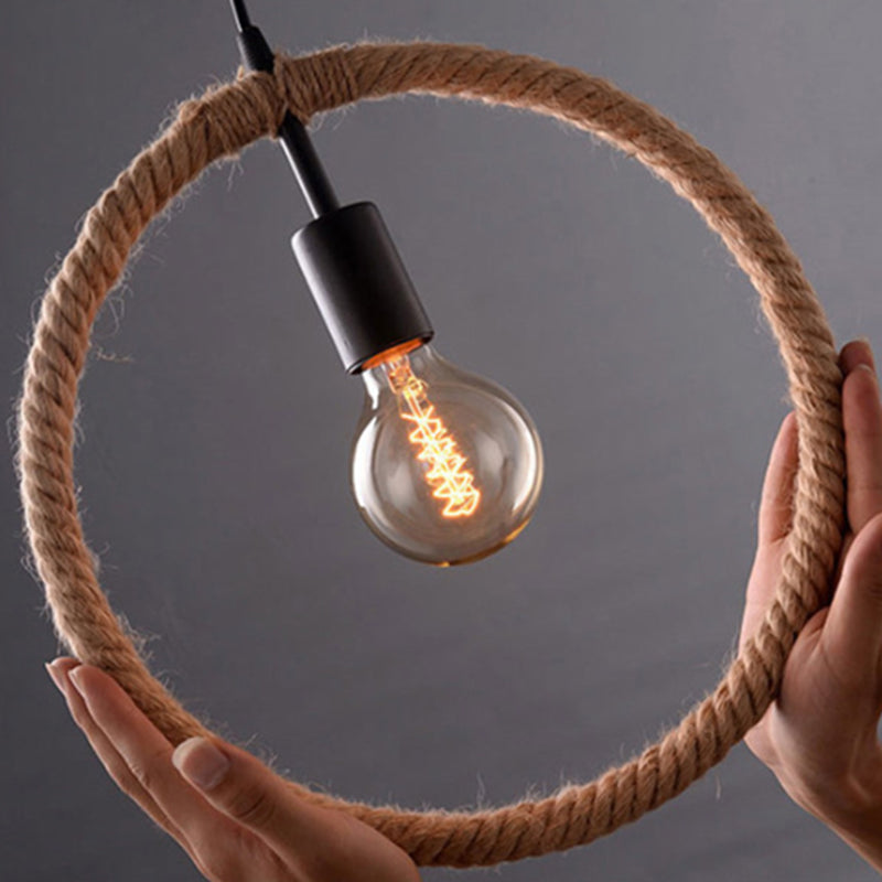 Roped Geometric Frame Pendulum Light Minimalist Single Dining Room Pendant Light Fixture in Brown Brown Round Clearhalo 'Ceiling Lights' 'Industrial Pendants' 'Industrial' 'Middle Century Pendants' 'Pendant Lights' 'Pendants' 'Tiffany' Lighting' 2283281