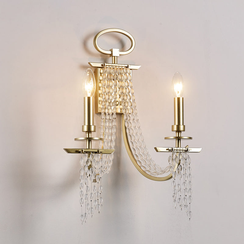 Metal Candle Wall Sconce Lighting Modern Luxurious 2-Head Gold Wall Light with Crystal Tassel Clearhalo 'Cast Iron' 'Glass' 'Industrial' 'Modern wall lights' 'Modern' 'Tiffany' 'Traditional wall lights' 'Wall Lamps & Sconces' 'Wall Lights' Lighting' 2283308
