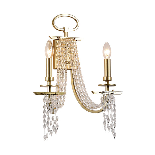 Metal Candle Wall Sconce Lighting Modern Luxurious 2-Head Gold Wall Light with Crystal Tassel Clearhalo 'Cast Iron' 'Glass' 'Industrial' 'Modern wall lights' 'Modern' 'Tiffany' 'Traditional wall lights' 'Wall Lamps & Sconces' 'Wall Lights' Lighting' 2283309