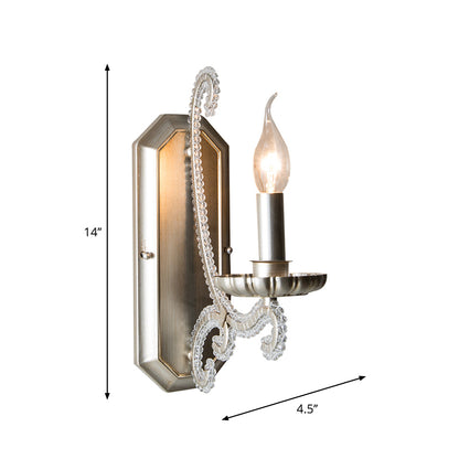 Crystal Beaded Silver Wall Lighting Fixture Candlestick Rustic Wall Mounted Lamp for Corridor 1.0 Silver Clearhalo 'Wall Lamps & Sconces' 'Wall Lights' Lighting' 2283319