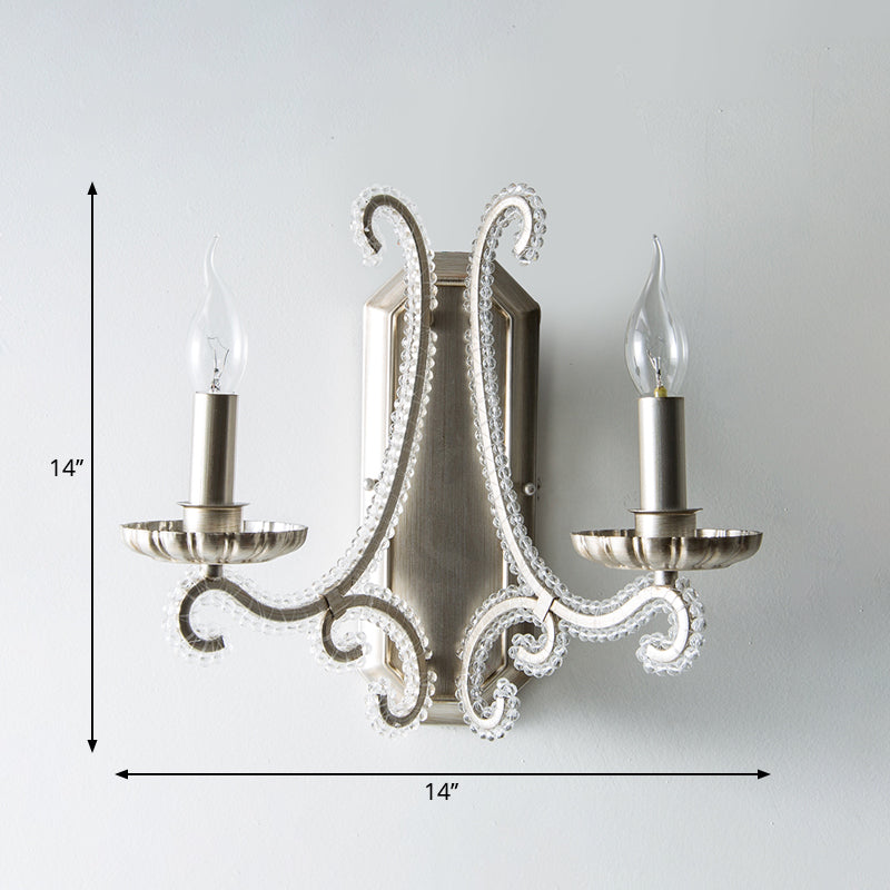 Crystal Beaded Silver Wall Lighting Fixture Candlestick Rustic Wall Mounted Lamp for Corridor 2.0 Silver Clearhalo 'Wall Lamps & Sconces' 'Wall Lights' Lighting' 2283320