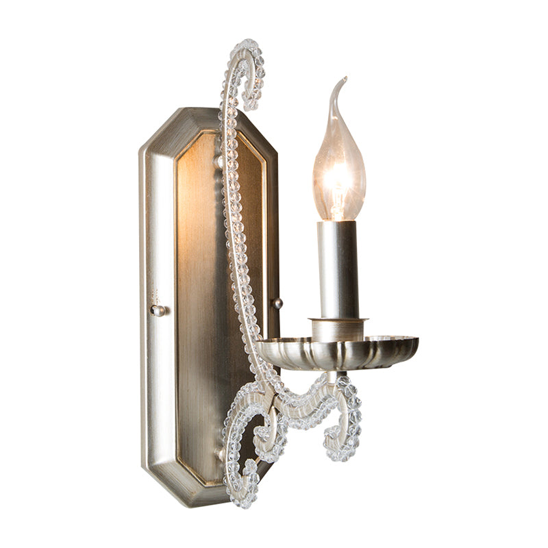 Crystal Beaded Silver Wall Lighting Fixture Candlestick Rustic Wall Mounted Lamp for Corridor Clearhalo 'Wall Lamps & Sconces' 'Wall Lights' Lighting' 2283324