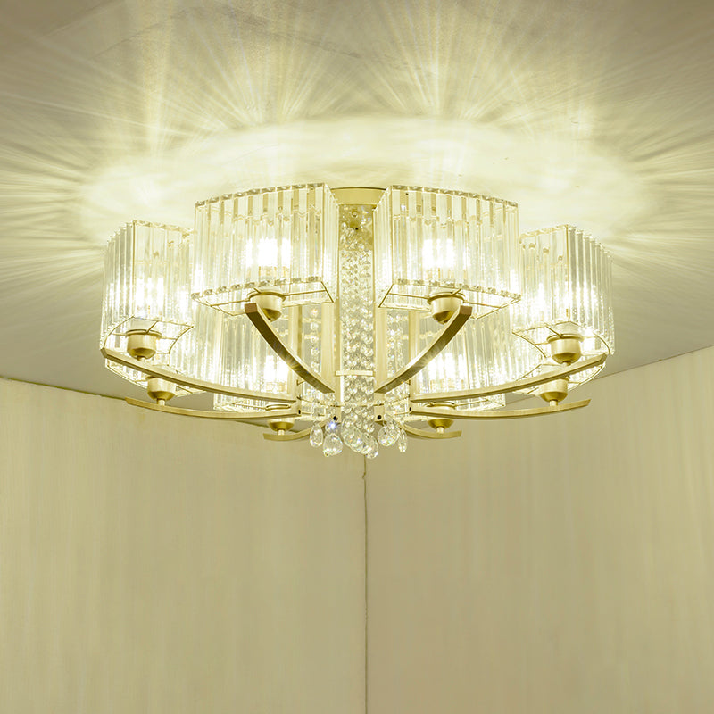 Circular Ceiling Mount Light Minimalist Gold Prismatic Crystal Semi Flush Light for Living Room Clearhalo 'Ceiling Lights' 'Close To Ceiling Lights' 'Close to ceiling' 'Semi-flushmount' Lighting' 2283346