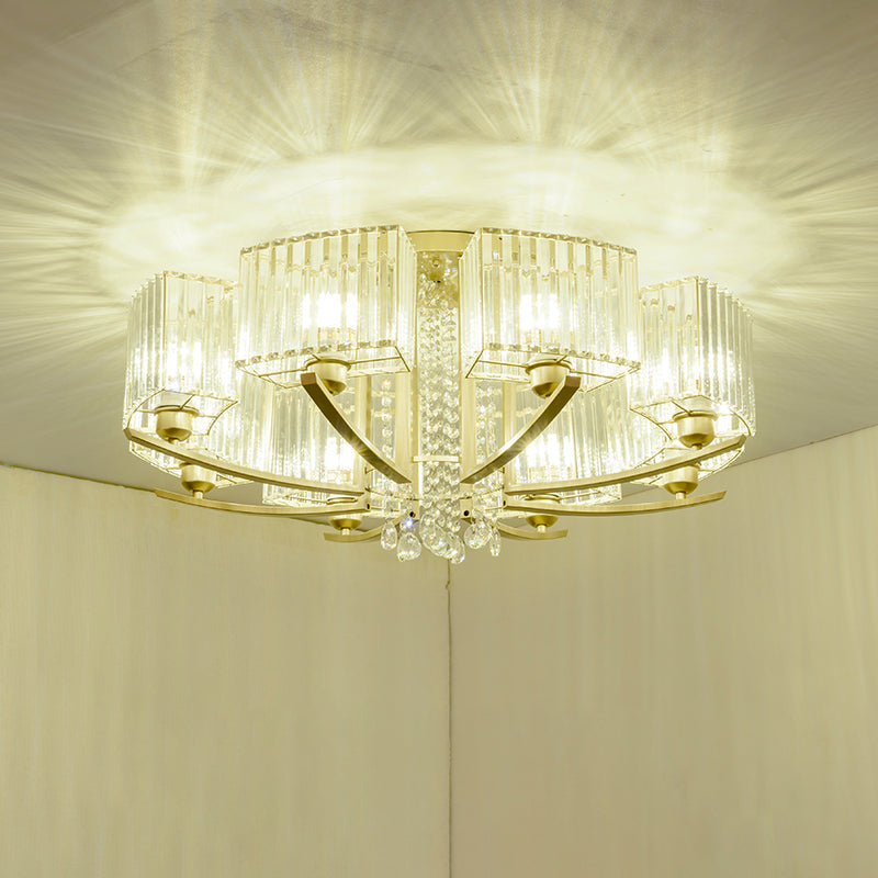 Circular Ceiling Mount Light Minimalist Gold Prismatic Crystal Semi Flush Light for Living Room Clearhalo 'Ceiling Lights' 'Close To Ceiling Lights' 'Close to ceiling' 'Semi-flushmount' Lighting' 2283346