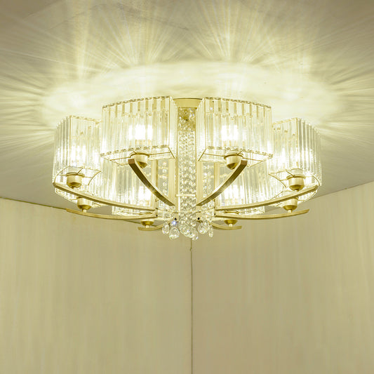 Circular Ceiling Mount Light Minimalist Gold Prismatic Crystal Semi Flush Light for Living Room Clearhalo 'Ceiling Lights' 'Close To Ceiling Lights' 'Close to ceiling' 'Semi-flushmount' Lighting' 2283346