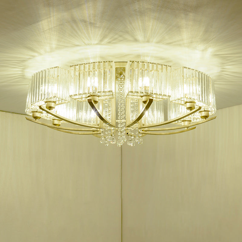 Circular Ceiling Mount Light Minimalist Gold Prismatic Crystal Semi Flush Light for Living Room 14 Gold Clearhalo 'Ceiling Lights' 'Close To Ceiling Lights' 'Close to ceiling' 'Semi-flushmount' Lighting' 2283347