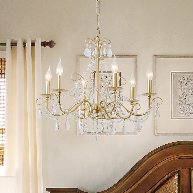 Metal Gold Finish Chandelier Candelabra Victorian Style Hanging Light with Crystal Accents Clearhalo 'Ceiling Lights' 'Chandeliers' Lighting' options 2283360