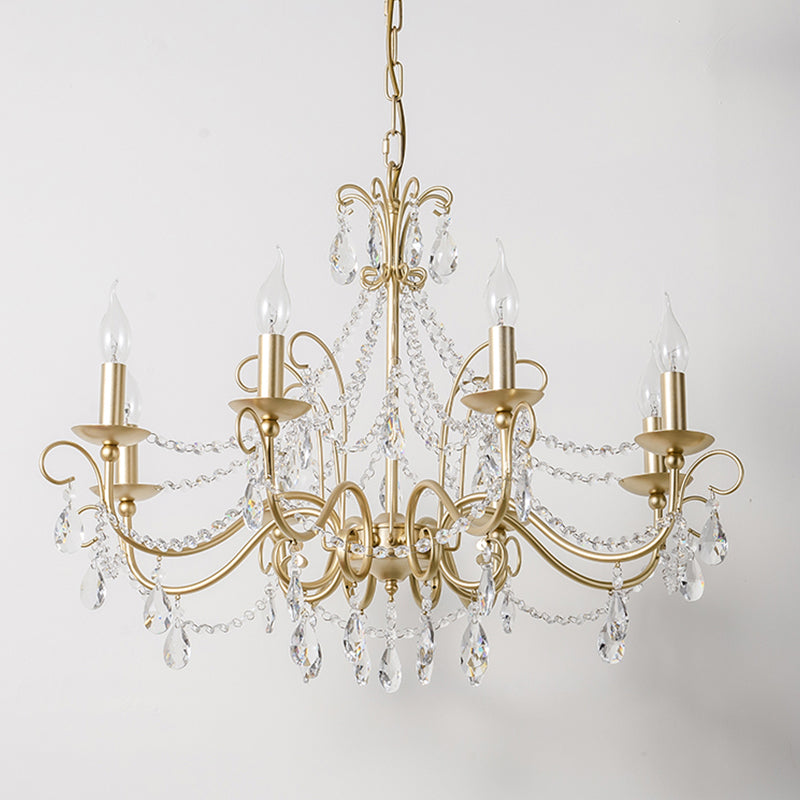 Metal Gold Finish Chandelier Candelabra Victorian Style Hanging Light with Crystal Accents Clearhalo 'Ceiling Lights' 'Chandeliers' Lighting' options 2283362