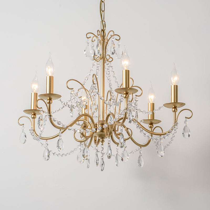 Metal Gold Finish Chandelier Candelabra Victorian Style Hanging Light with Crystal Accents Clearhalo 'Ceiling Lights' 'Chandeliers' Lighting' options 2283363