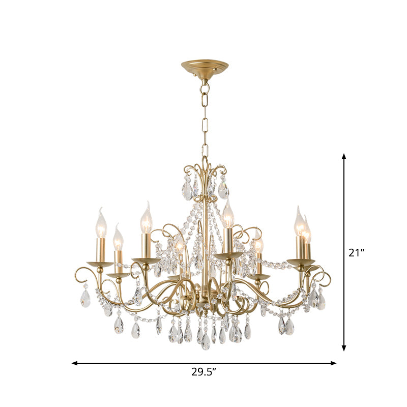 Metal Gold Finish Chandelier Candelabra Victorian Style Hanging Light with Crystal Accents 8 Gold Clearhalo 'Ceiling Lights' 'Chandeliers' Lighting' options 2283367_ad035e10-2bd3-4dfa-8fb7-68bc412ac9da
