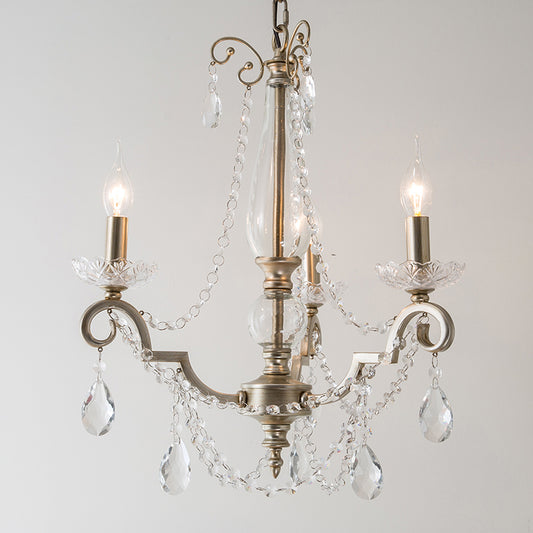 Aged Silver Candle Chandelier Rustic Crystal Living Room Suspension Light with Swirled Arm Clearhalo 'Ceiling Lights' 'Chandeliers' Lighting' options 2283372